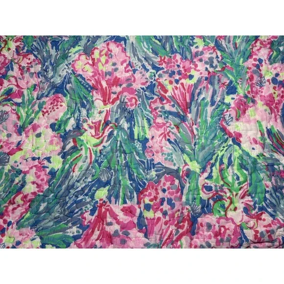 Pottery Barn Lilly Pulitzer Sham Fan Sea Pants Reversible Cotton Quilted Std - Picture 3 of 12